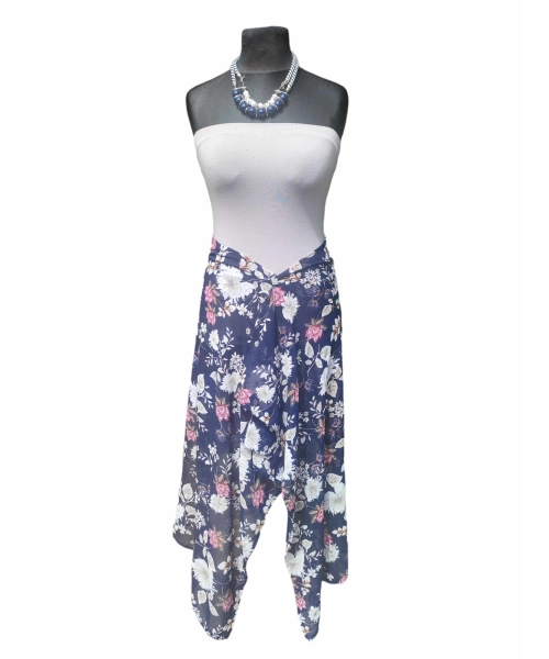 Wzorzysta spódnica plażowa chusta PAREO L/XL różowe kwiaty